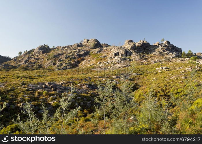 View of the rocky granite boulders on top of the Peneda-Geres Mountain, Northern Portugal