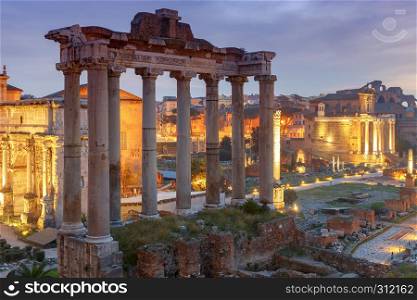 View of the Roman Forum at sunset. Rome. Italy.. Rome. Roman Forum at sunset.