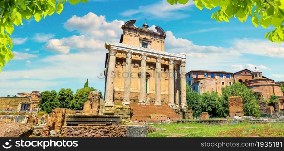 View of the Roman Forum in Rome, Italy. Ruins of the Roman Forum