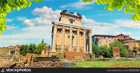 View of the Roman Forum in Rome, Italy. Ruins of the Roman Forum