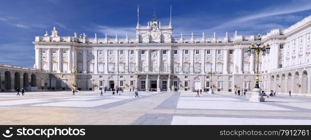View of the Royal Palace in Madrid, Spain.