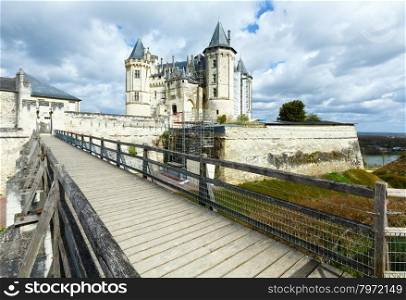 View of the Saumur castle on the banks of the Loire River, France. Constructed in the 10th century, was rebuilt in the later 12th century.