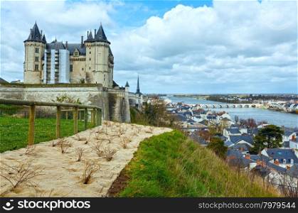 View of the Saumur castle on the banks of the Loire River, France. Constructed in the 10th century, was rebuilt in the later12th century.