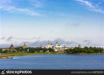 View of the Spaso-Preobrazhensky Solovetsky monastery from the White sea, Arkhangelsk oblast, Russia.