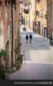 View of the streets in the old famous city of Certaldo. Tuscany, Italy