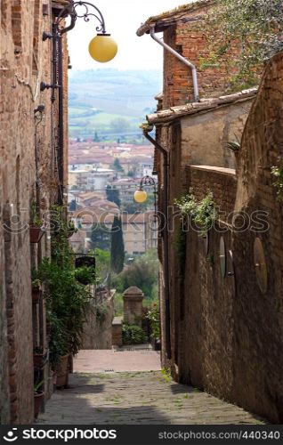 View of the streets in the old famous city of Certaldo. Tuscany, Italy