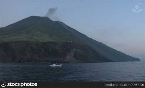View of the Stromboli volcano over the sea, Italy