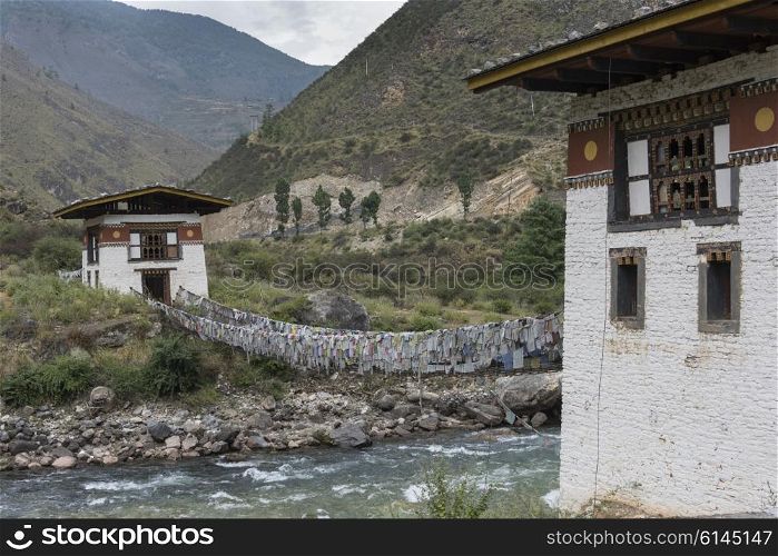 View of the Tachog Lhakhang Dzong, Paro Valley, Bhutan