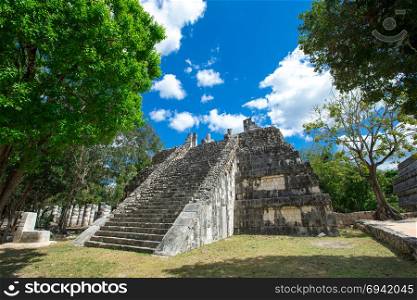 View of the Temple of the Warriors in the ruins of Chichen Itza, Mexico