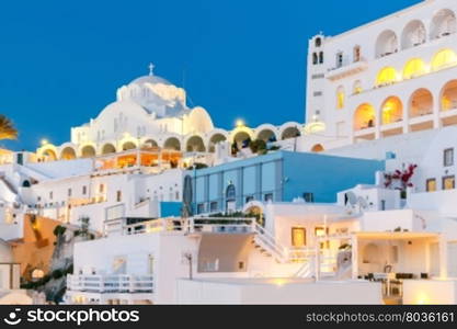 View of the town Fira in the night light. Santorini.