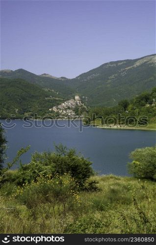 View of the Turano lake, in the Rieti province, Lazio, Italy, at summer