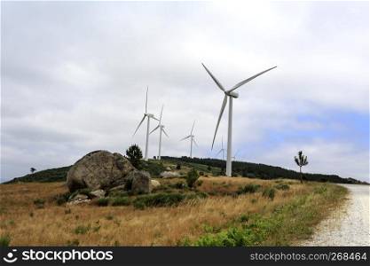 View of the turbines of the Videmonte Wind Farm, Beira Alta, Portugal
