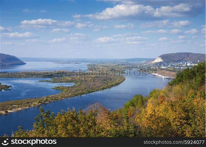 View of the valley of the Volga river from the hill