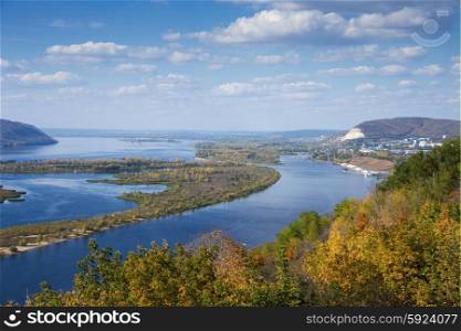 View of the valley of the Volga river from the hill