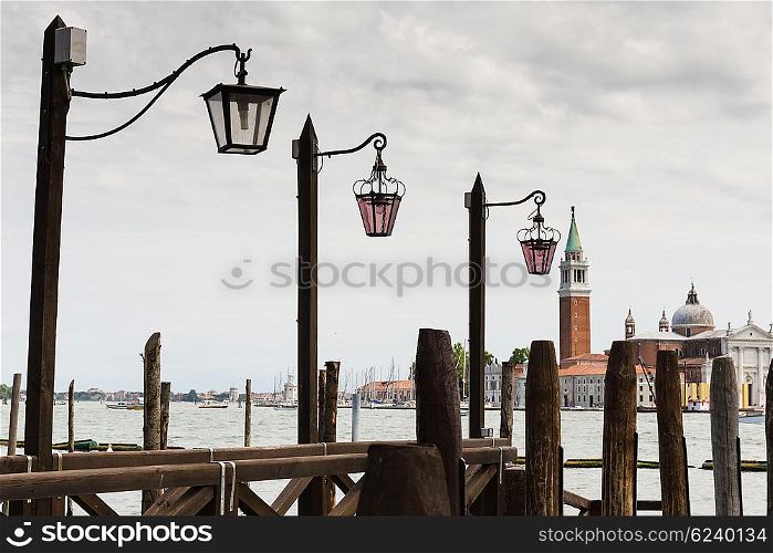 View of the Venetian Lagoon and the Church of San Giorgio Maggiore on island of the same name in Venice