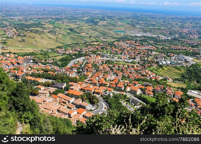 View of the village from the fortress of San Marino. The Republic of San Marino