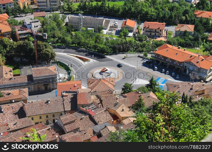 View of the village from the fortress of San Marino. The Republic of San Marino