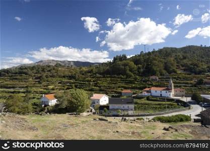 View of the village of Lindoso near the Alto Lindoso Dam on the Lima River, Portugal