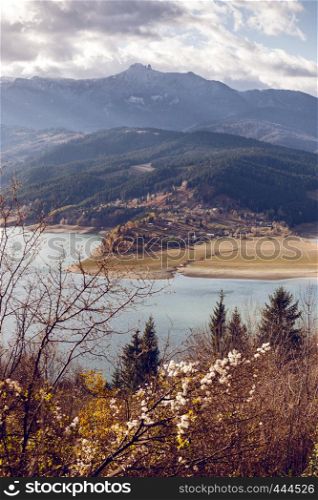 view of the village standing on the shore of Lacul Bicaz, Romania