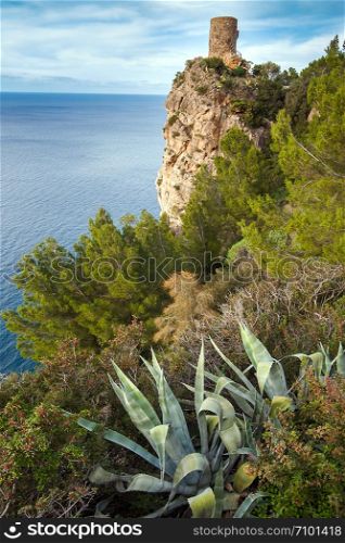 View of the watchtower Torre del Verger at Banyalbufar Mallorca Spain. View of the watchtower Torre del Verger at Banyalbufar Mallorca