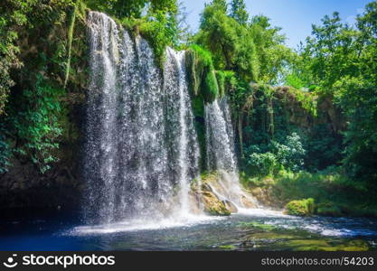 View of the waterfall Upper Duden in the city of Antalya.