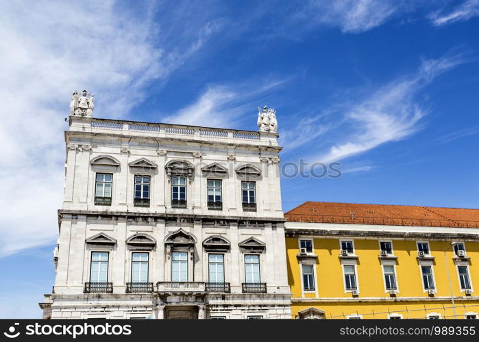 View of the West Tower of the elegant Commerce Square in downtown Lisbon, Portugal