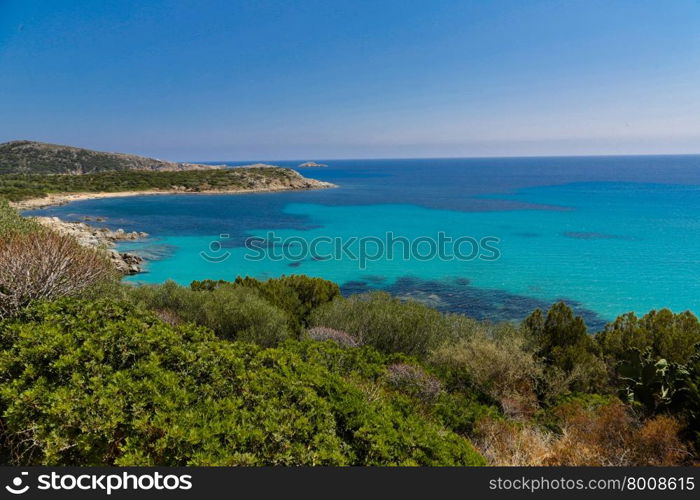 View of the wonderful beach of Spiaggia di Tuerredda, Sardinia