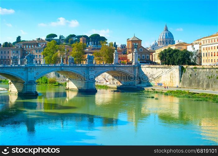 View of Tiber and St. Peter's cathedral in Rome, Italy&#xA;