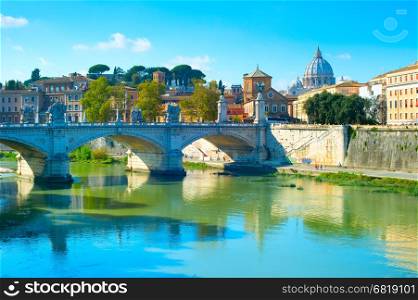 View of Tiber and St. Peter's cathedral in Rome, Italy&#xA;