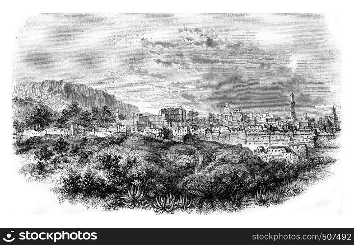 View of Tlemcen, vintage engraved illustration. Magasin Pittoresque 1842.