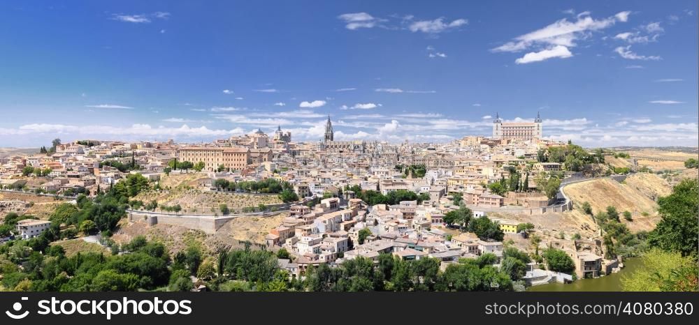 View of Toledo city from cigarrales in Spain.