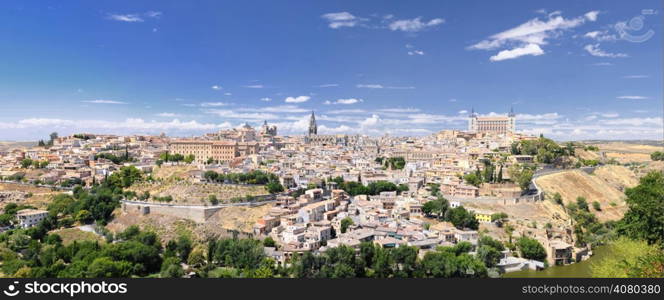 View of Toledo city from cigarrales in Spain.