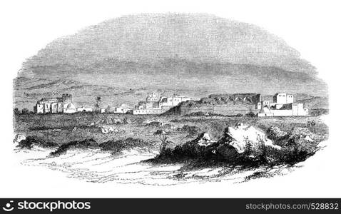 View of Tortosa, Syria, vintage engraved illustration. Magasin Pittoresque 1847.