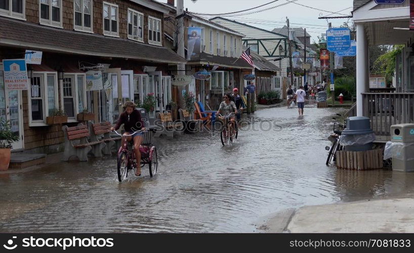 View of tourist escaping rising flood waters