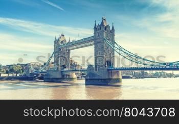 view of Tower Bridge over the River Thames, London, UK, England, selective focus, vintage effect