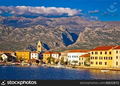 View of Town of Vinjerac with Velebit mountain background, Croatia
