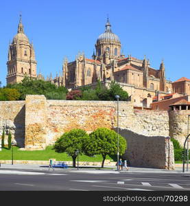 View of Town wall and Cathedrals in Salamanca, Spain