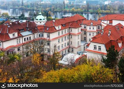 view of town with tiled roofs. Prague, Czech Republic