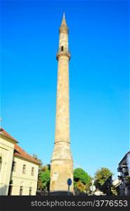View of Turkish Minaret in the city center of Eger, Hungary