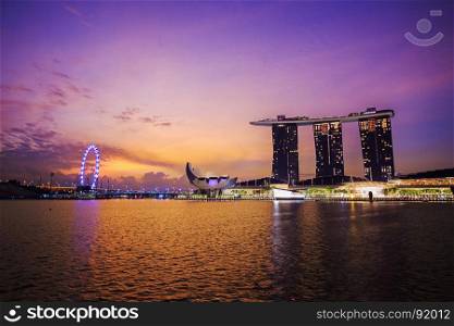 view of urban cityscape of Singapore with sunrise