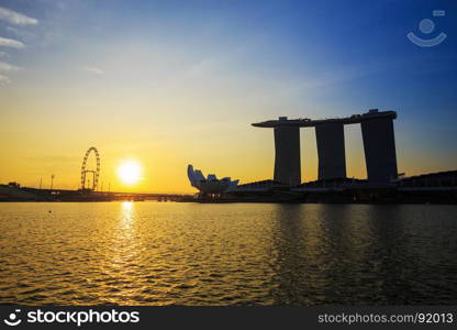 view of urban cityscape of Singapore with sunrise