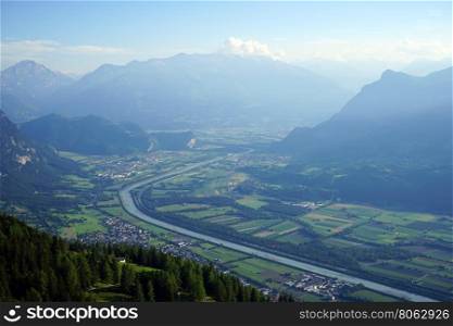 View of valley with Rein in Lihtenstein
