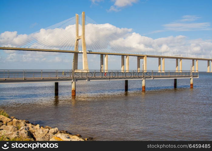 View of Vasco da Gama bridge in Lisbon