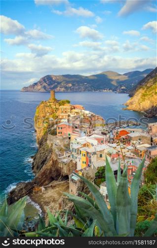 View of Vernazza. One of five famous colorful villages of Cinque Terre National Park in Italy