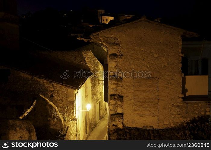 View of Veroli, historic town in Frosinone province, Lazio, Italy, at evening