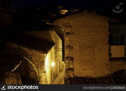 View of Veroli, historic town in Frosinone province, Lazio, Italy, at evening