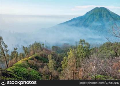 View of volcanic ridge in Java, Indonesia