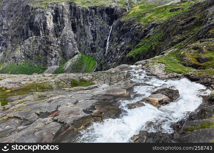 view of waterfalls troll road Trollstigen, Norway