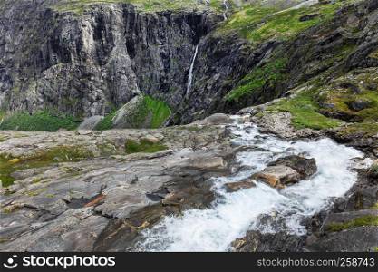 view of waterfalls troll road Trollstigen, Norway