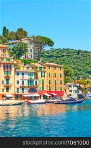 View of waterfront in Portofino - luxury resort on the Italian riviera in Liguria, Italy